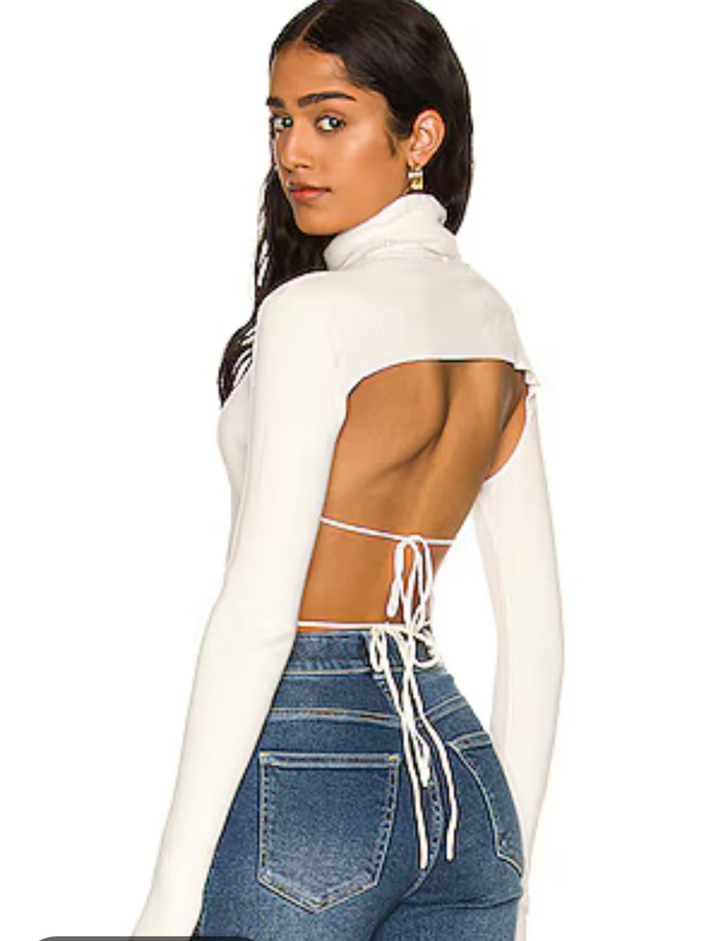 Bardot Cream Backless Tie-Back Knit Top